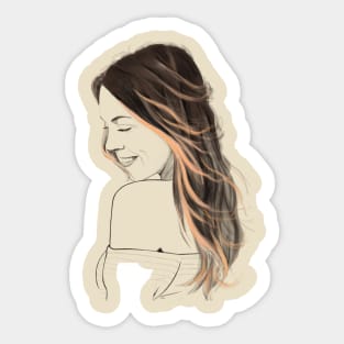 portrait of a girl with pencil Sticker